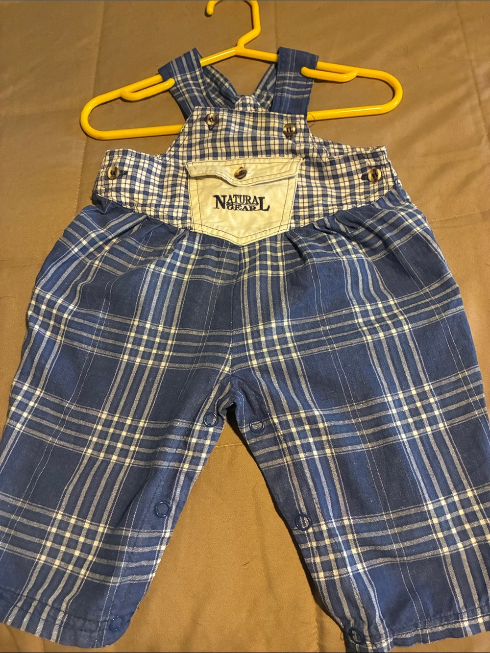 Vintage Natural Gear Blue Plaid Overalls